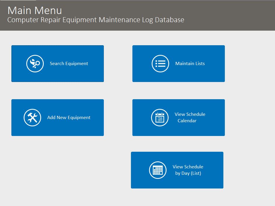 Computer Repairman Equipment Maintenance Log Tracking Database Template | Equipment Database